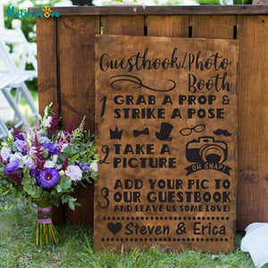 Guest Book Photo Booth Customized Name Cute Design Wedding Reception Sign Welcome Board Sticker Decal B880