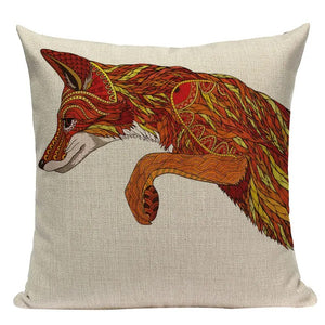 Pillow Cover  Watercolour Fashion Woven linen Cartoon fox Orangutan horse Throw Pillow  Square Sofas Printing custom Cushion Cas