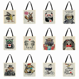 Ladies Shoulderbag Retro Animal Printed Tote Bag Linen Fabric Bag Casual Foldable Shopping Bag Outdoor Beach Bag Daily Hand Bag