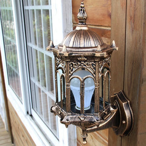 Antique Exterior Wall Light Fixture Aluminum Glass Lantern Outdoor Garden Lamp