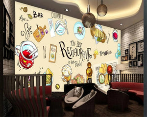 Custom large wallpaper HD Hand Drawn Restaurant Gourmet Dining Wall Photo mural Wallpaper papel de parede para quarto beibehang