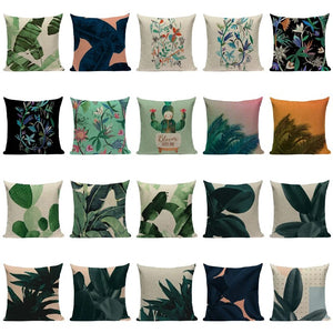 Plant cushion cover tropical jungle green leaves home sofa decorative pillows square linen print custom throw pillows 45Cmx45Cm