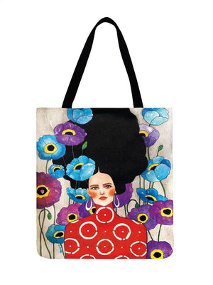 Ladies Shoulder Bag Painting Art Gril Printed Tote Bags For Women Casual Beach Bag Linen Fabric Reusable Shopping Bag 40*42cm