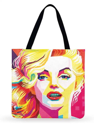 American Pop Art Print Tote Bag For Women Monroe And Hepburn Casual Foldable Shopping Bag Linen Fabric Bag Outdoor Beach Bag