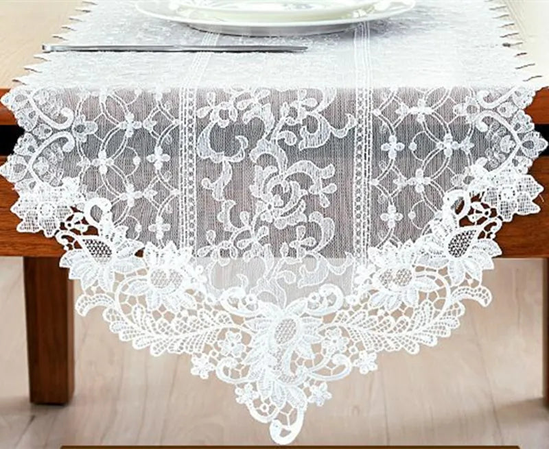 Lace Table Cloth  European Minimalist Table Runner White Coffee Household Delicate  Table Flag