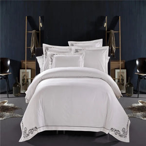 Chic Embroidered Duvet Cover Set 4/6Pcs White Hotel Bedding Set King Queen Size Luxury Soft Bedding Bed Sheet Pillow shams