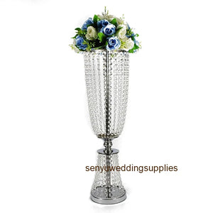 12pcs) Crystal Candle Holders Metal Candlestick Flower Vase Table Centerpiece Event Flower Rack Road Lead Wedding Decoration1333