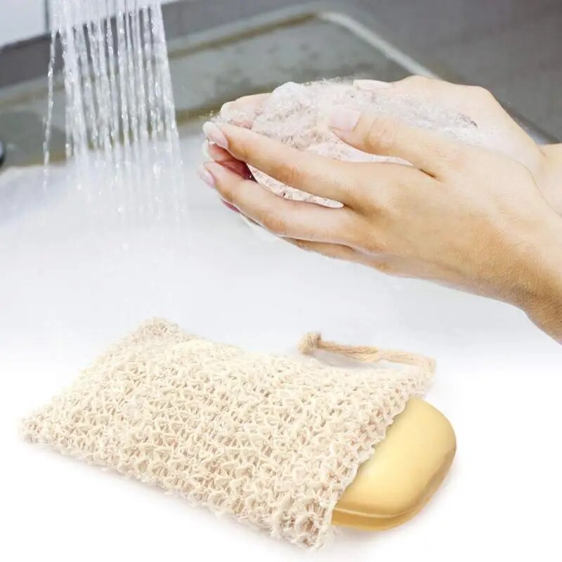 1PC Exfoliating Soap Bag Massage Handbag Bathing Horny Anti-Slip Sleeve Natural Cotton and Linen Bathroom Products Foamed Net