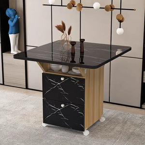 Modern Luxury Folding Dining Tables Multifunctional Storage Table Imitation Marble Texture Kitchen Breakfast Table Folding Table