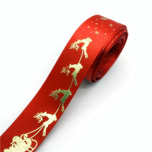 5yards 1" (25mm) Bronzing Christmas Ribbon Grosgrain/Polyester Ribbon For Christmas Decoration DIY Sewing Christmas Art Craft