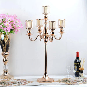 PEANDIM Crystal Candelabras Wedding Table Centerpiece Luxury Candelabrum Gold Metal Candle Holders For Home Decoration 10 PCS