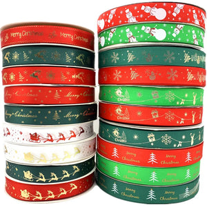 5Yards/Lot 25mm Grosgrain/Polyester Ribbon Bronzing Ribbon Printed Christmas Ribbon For Christmas Decoration DIY Sewing Fabric