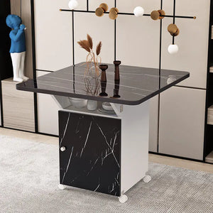 Modern Luxury Folding Dining Tables Multifunctional Storage Table Imitation Marble Texture Kitchen Breakfast Table Folding Table