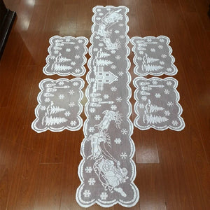 Christmas Tree Snowman Santa Table Runner White Lace Snowflake Table Cover For Home Tablecloth Birthday Wedding Xmas Party Decor