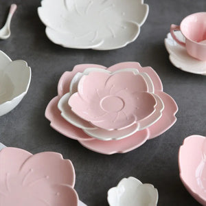 Ceramic Sakura Dinner Set Pink Kitchen Tableware Plates Flower Shape Chili Sauce Dish Plastic Plates Plates