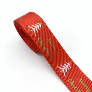 5yards 1" (25mm) Bronzing Christmas Ribbon Grosgrain/Polyester Ribbon For Christmas Decoration DIY Sewing Christmas Art Craft