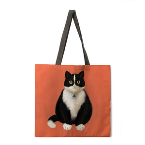 Reusable shopping bag I love cat print tote bag ladies shoulder bag linen fabric bag outdoor beach bag everyday handbag