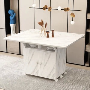 Modern Luxury Folding Dining Tables Multifunctional Storage Table Imitation Marble Texture Kitchen Breakfast Table Folding Table