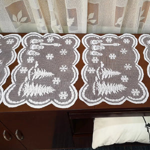 Christmas Tree Snowman Santa Table Runner White Lace Snowflake Table Cover For Home Tablecloth Birthday Wedding Xmas Party Decor