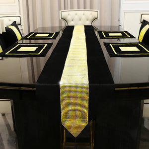 European Tassel Table Runner with Luxury Handmade Gold Rhinestone Table Runners Modern Velvet Decorative Pillowcase Napkin Black