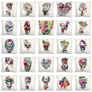 Flowers Cushion Covers Mexican Skull beauty Pillowcases For Sofa Home Decor white Throw Pillow Cases Custom 45*45cm Linen