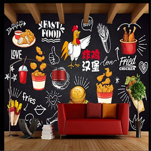 Milofi custom mural wallpaper wall blackboard hand-painted fried chicken burger dining gourmet fast food fries background wall