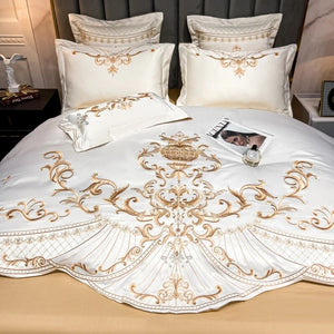 Luxury Gold Royal Embroidery Satin And Cotton Bedding Set Smooth Smooth Double Duvet Cover Set Comforter Cover And Pillowcases