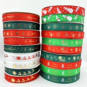 5Yards/Lot 25mm Grosgrain/Polyester Ribbon Bronzing Ribbon Printed Christmas Ribbon For Christmas Decoration DIY Sewing Fabric