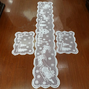 Christmas Tree Snowman Santa Table Runner White Lace Snowflake Table Cover For Home Tablecloth Birthday Wedding Xmas Party Decor