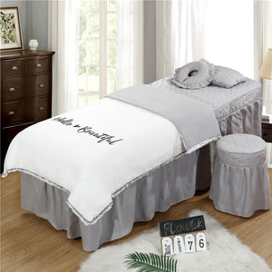 Hello Beautiful 4pcs Beauty Salon Bedding Sets Massage Spa Use Tassel Embroidery Duvet Cover Bedskirt Colchas Bedding Sets