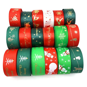 5yards 1" (25mm) Bronzing Christmas Ribbon Grosgrain/Polyester Ribbon For Christmas Decoration DIY Sewing Christmas Art Craft