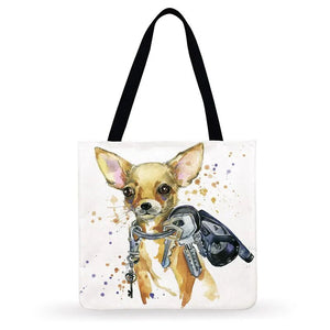 Reusable Shopping Bag Cute Watercolor Animal Painting Print Tote Bag Women Casual Tote Outdoor Beach Tote Ladies Shoulder Bag