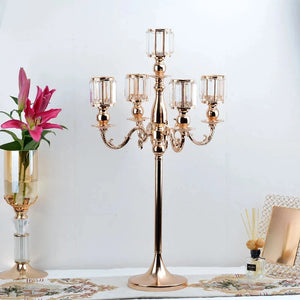 PEANDIM Crystal Candelabras Wedding Table Centerpiece Luxury Candelabrum Gold Metal Candle Holders For Home Decoration 10 PCS