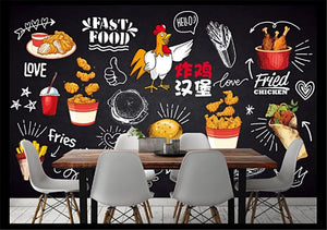 Milofi custom mural wallpaper wall blackboard hand-painted fried chicken burger dining gourmet fast food fries background wall