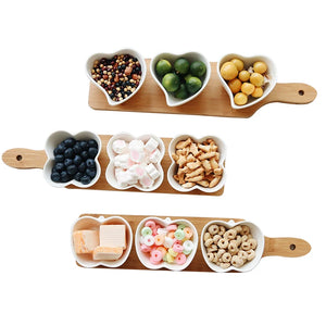 Japan Style Fruits Platter Serving Trays Creative Ceramic Dish Plates for Snacks/Nuts/Desserts Eco Natural Bamboo Tray