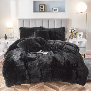 Fluffy Comforter Cover Bed Set Faux Fur Fuzzy Duvet Cover Set Luxury Ultra Soft Plush Shaggy Duvet Cover 3 Pieces