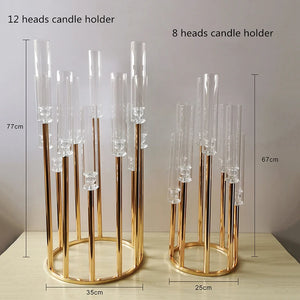 PEANDIM Gold Luxury Candelabra Candle Holders Flower Vases Wedding Table Centerpiece Pillar Stand Road Lead Candlesticks Decor