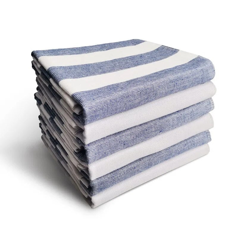 1Pcs Pure Cotton Napkin Blue Grey Striped Tea Towel Hotel Tablecloth Dining Room Kitchen Gourmet Desk Cloth Home Textile Thing