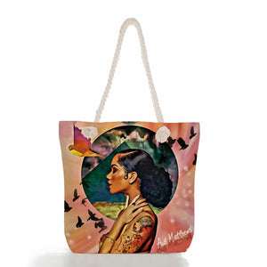 African Girl Painting Handbags Groceries Tote Bag Casual Foldable Eco Reusable Shopping Bag Women Shoulder Bags Travel Beach Bag