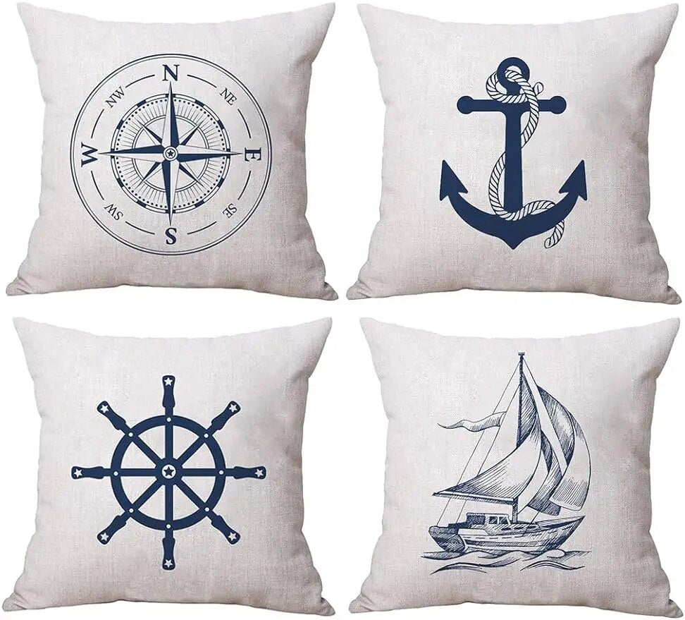 Ocean-themed cushion cover for coastal sailing Blue Guide pattern pillowcase Decorative pillowcase cushion cover 45x45