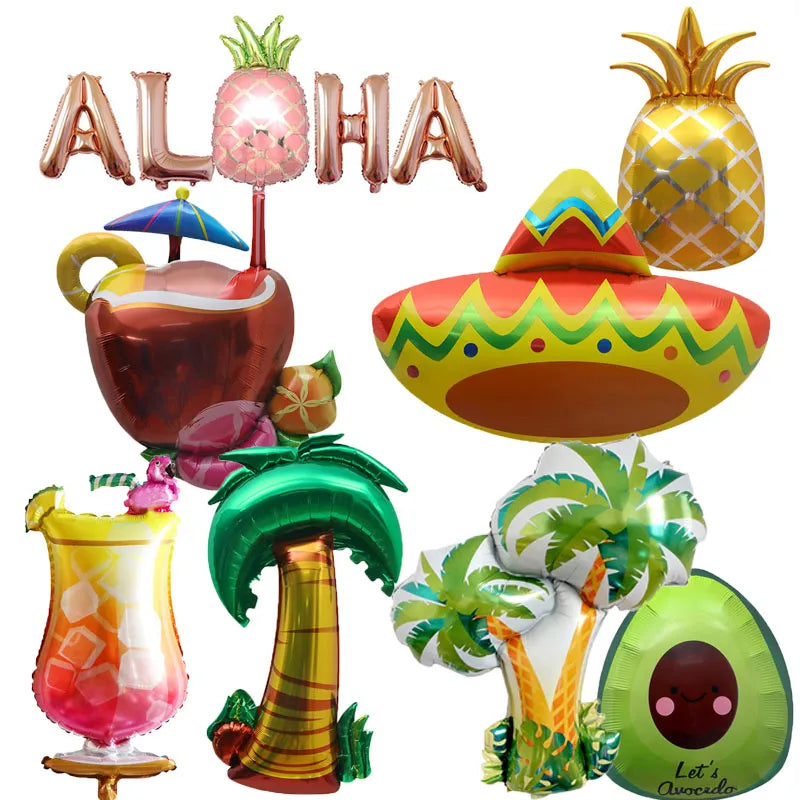 Hawaii Party Balloon Pineapple Coconut Avocado Summer Birthday Party Baloon Tropical Aloha Party Summer Beach Party Decor