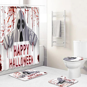 Halloween 3D Printed Horror Shower Curtain Polyester Waterproof Bathroom Floor Mat Carpet Toilet Set Accessories Mildew Proof