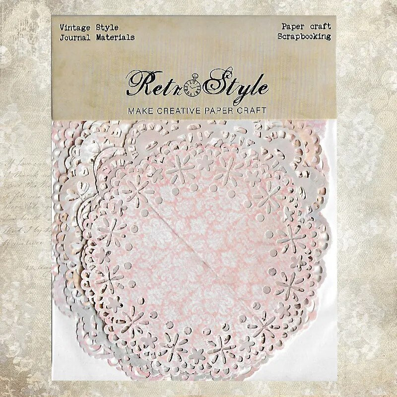 20Pcs Pink Round Lace Edge Tag Material Papers Vintage Memo Scrapbooking Decor Background Paper for Journal Plan Diary Craft