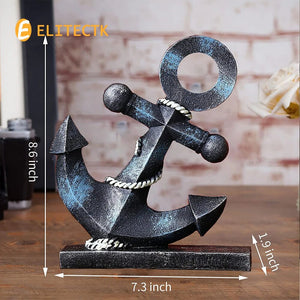 Nautical Boat Anchor Sculpture Decor - Creative Coastal Model Art Theme Ocean Retro Style Decorations Navy Home Office Desktop