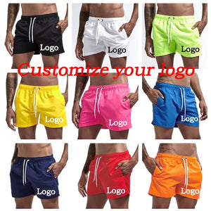 Customize logo Quick Dry Swimming Shorts for Men Swimwear Man Swimsuit Swim Trunks Bathing Beach Wear Surf Boxer Briefs 9 color