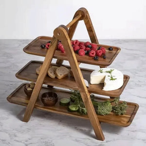 3 Tier Serving Tray Wood Tiered Tray Decor Cake Stand Farmhouse Tiered Tray Party Serving Dishes And Platters Trays