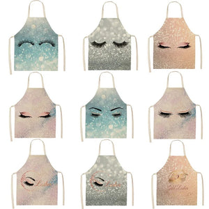 Colorful Eyelash Printed Kitchen Apron Cartoon Parent-child Sleeveless Cotton Linen Aprons for Women Cleaning Tools Apron Mandil