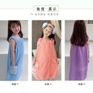 Small Soft Bathrobe Bath Towel For Children Wearable Towel Robes Plush Thick Absorbent Winter Flannel Bath Robe Hoodie 110cm