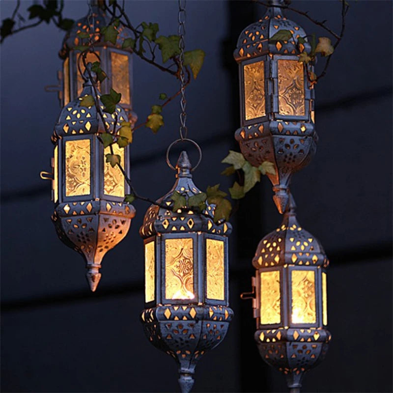 Vintage Metal Candle Holder Moroccan Lamp Lanterns European Style Candle Holder Lantern Flame Candles Home Decor Indoor Outdoor