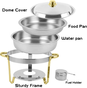 Thick Chafing Dish Buffet Set  Round Stainless Steel Foldable Chafers and Buffet Warmers Sets 5 QT Full Size w/Water Pan, Food P